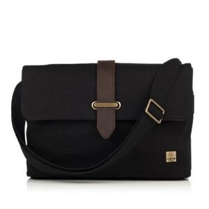 KNOMO LONDON TROON Slim Messenger Laptop Bag Brown Canvas Leather Satchel